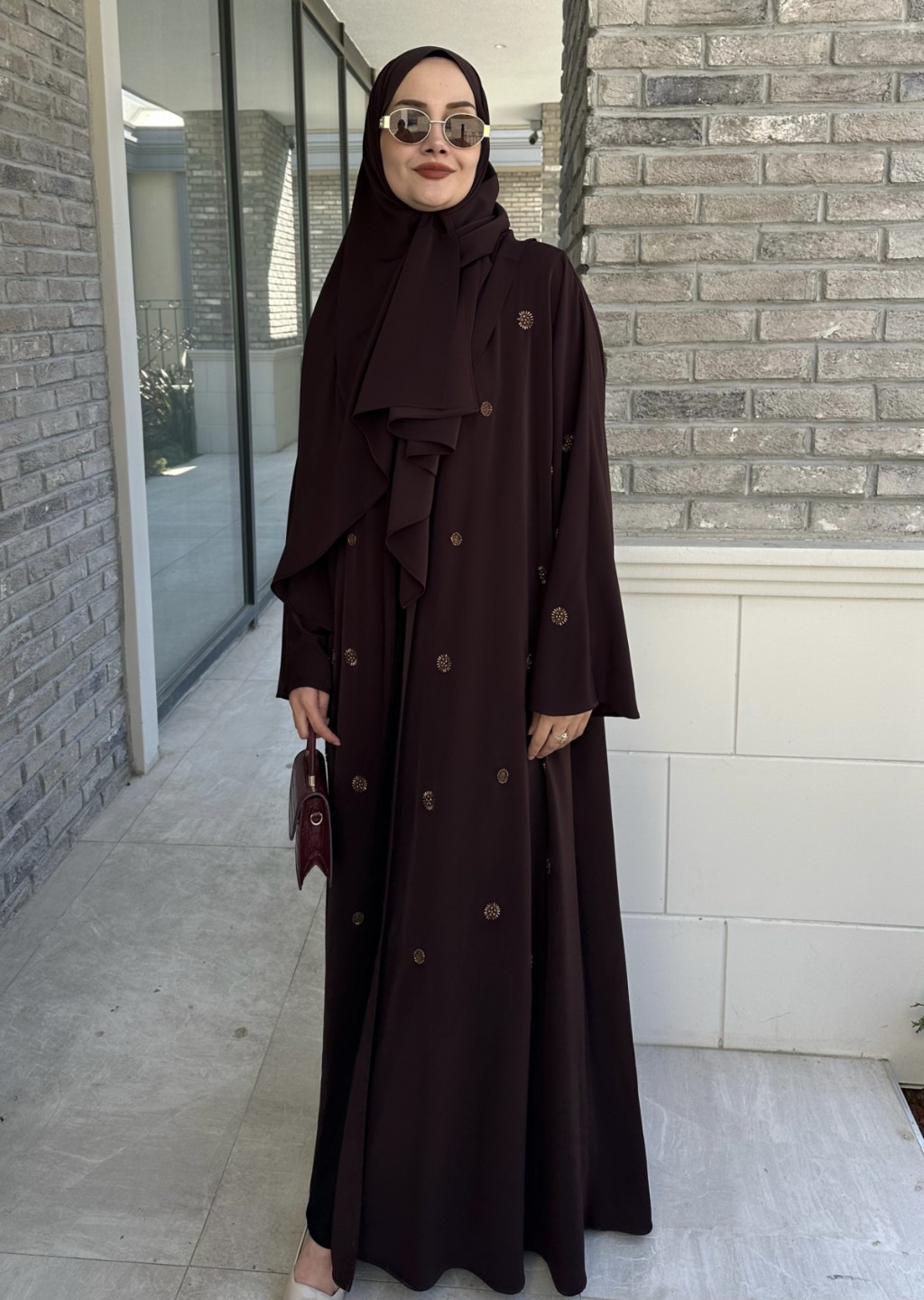 Naira Abaya Kahverengi Küçük Desen 