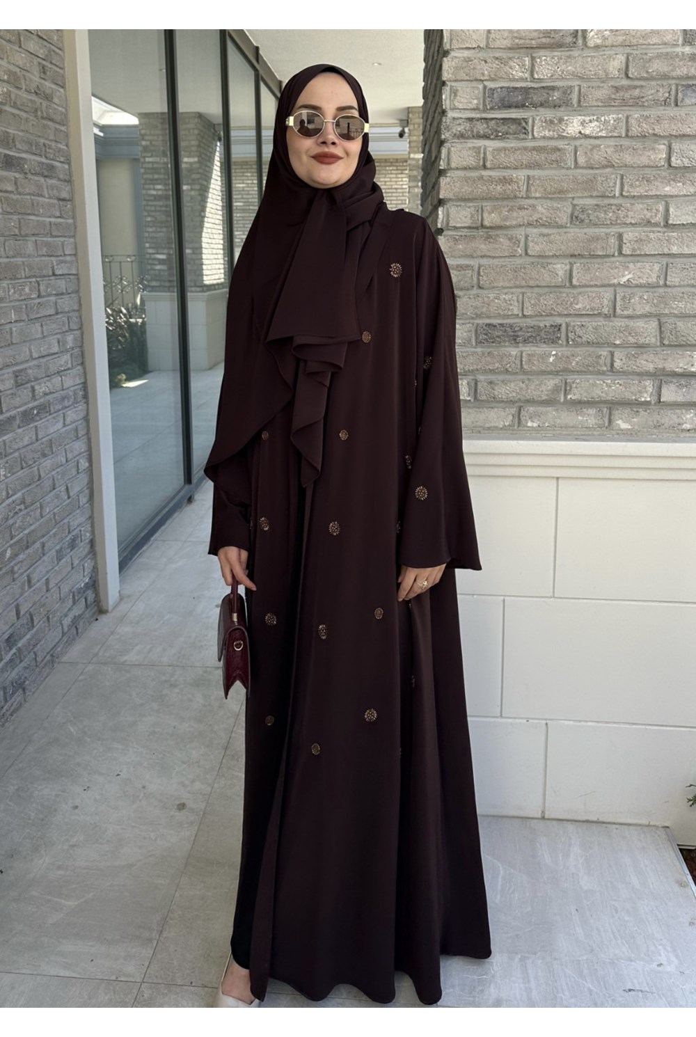 Naira Abaya Kahverengi Küçük Desen 