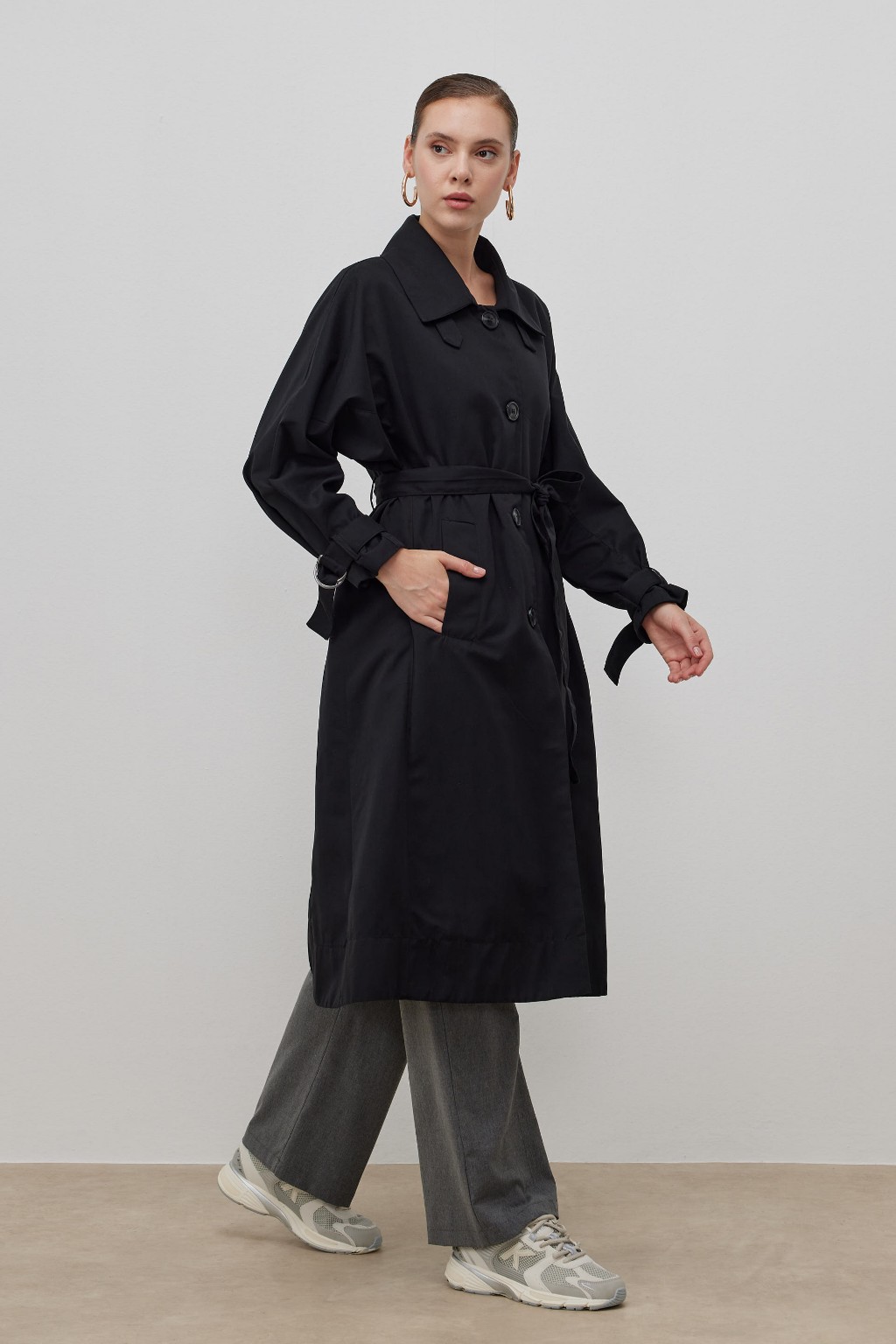 Oversize Trençkot Siyah