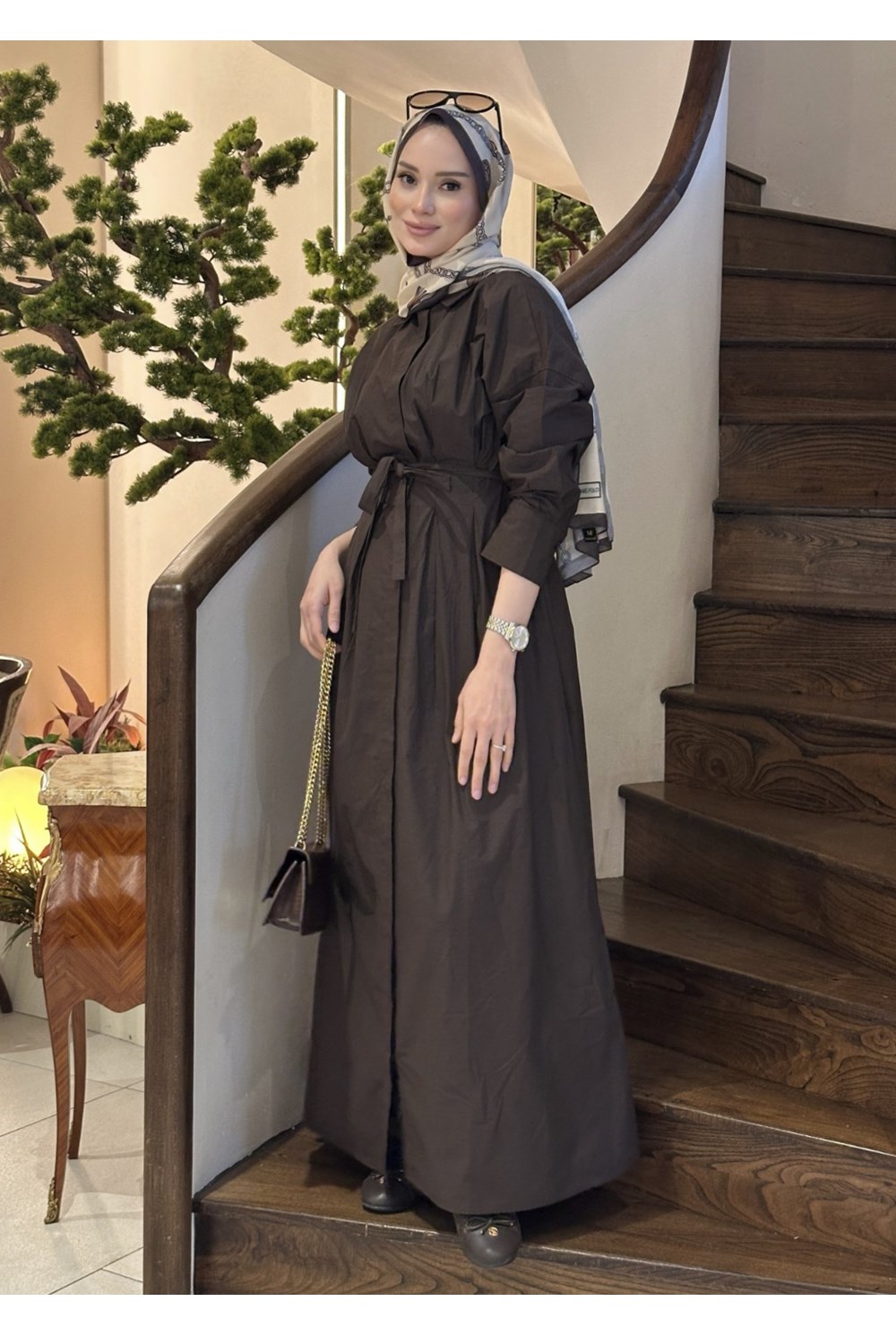 Pile Detaylı Poplin Elbise 