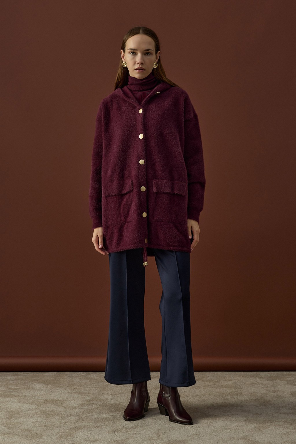 Soft Uzun Hırka Bordo 