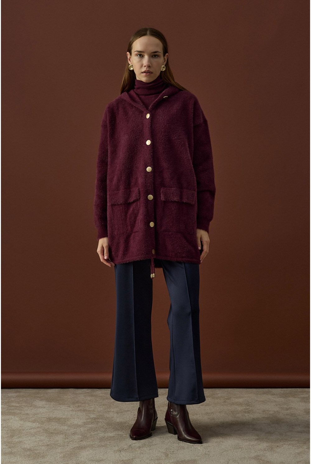 Soft Uzun Hırka Bordo 