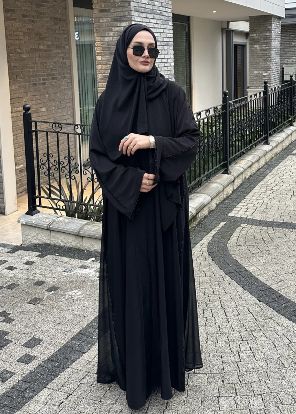 Taşlı Abaya Siyah 