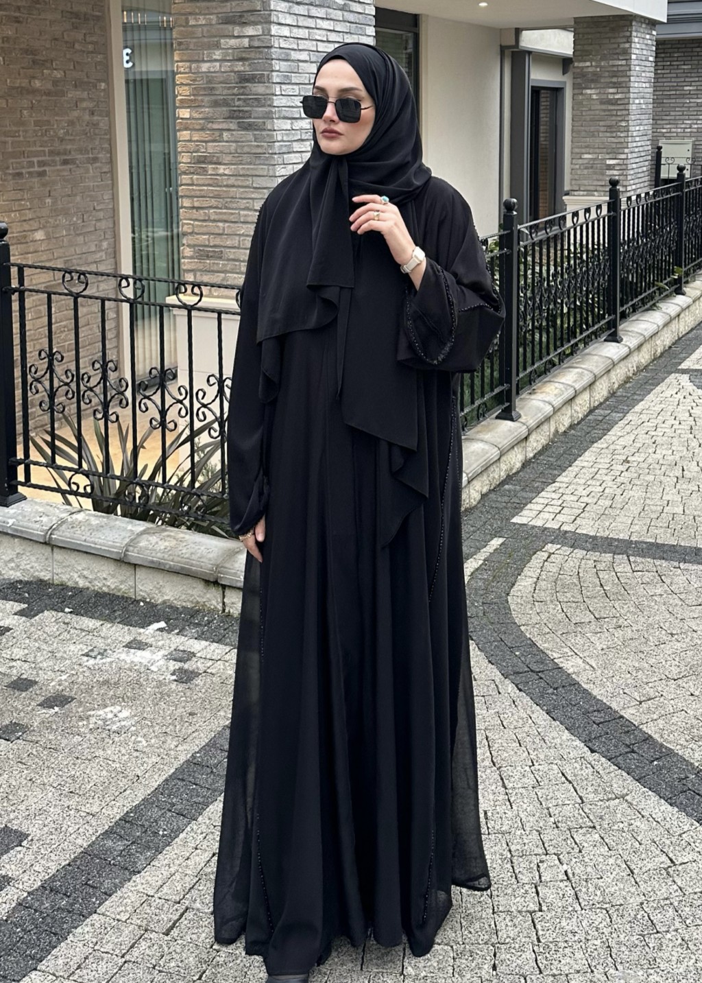 Taşlı Abaya Siyah 
