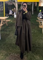 Büzgülü Pamuk Etek Kahverengi