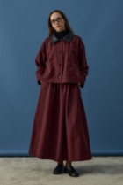 Deri Yaka Ceket Takım Bordo 