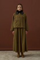 Deri Yaka Ceket Takım Haki