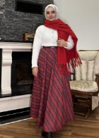 Ekose Kloş Etek Kırmızı