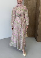 Floral Elbise Pembe 