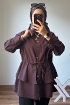 Gold Düğmeli Volan Ceket Bordo 